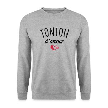 tonton d amour / cadeau humour tonton - Sweat-shirt Unisexe - gris chiné - Devant - Alina (178cm) & Michal (187cm)