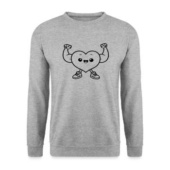 dessin au trait cœur musclé chibi kawaii - Sweat-shirt Unisexe - gris chiné - Devant - Alina (178cm) & Michal (187cm)