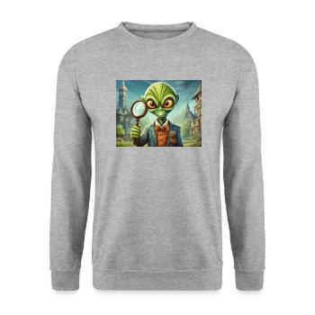 cute little green retro vintage alien detective - Unisex Sweatshirt - salt & pepper - Front - Alina (178cm) & Michal (187cm)