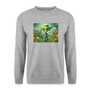 mignon petit vert rétro extraterrestre jardin de travail - Sweat-shirt Unisexe - gris chiné - Devant - Alina (178cm) & Michal (187cm)