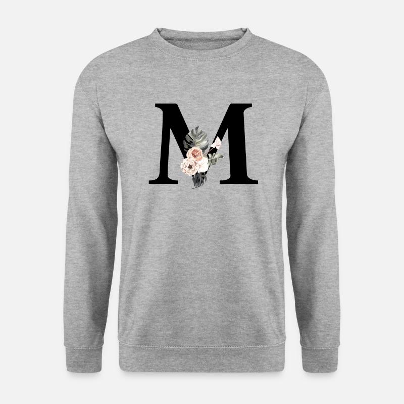 Tropischer Blumenbuchstabe M - Unisex Pullover - Weißgrau meliert