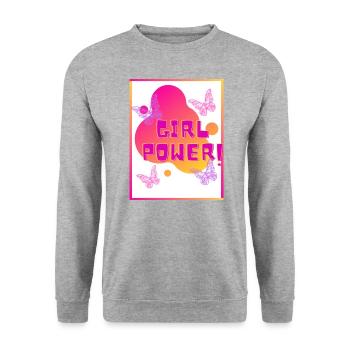 Girl POWER - Unisex Pullover - Weißgrau meliert - Vorne - Alina (178cm) & Michal (187cm)