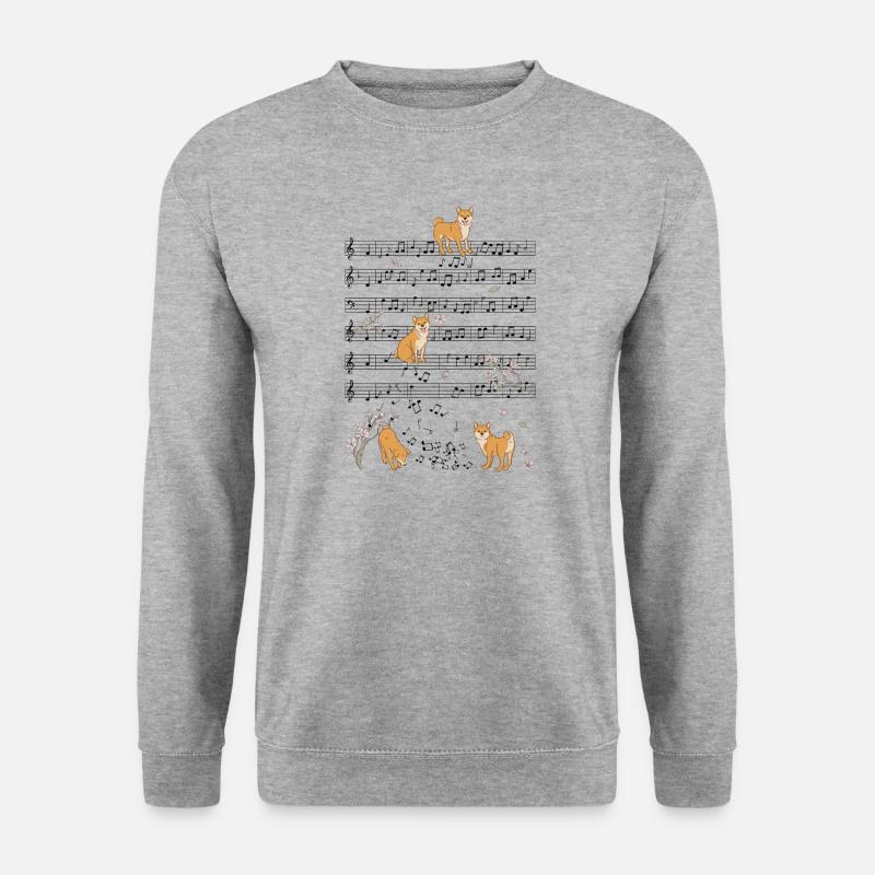 Music notes with Shiba Inu with Cherrie blossoms - Unisex Pullover - Weißgrau meliert