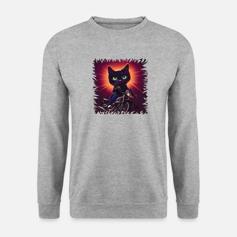 Schwarze Katze auf Motorrad - Unisex Pullover - Weißgrau meliert