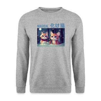 Magische Ingwerkatzen - Unisex Pullover - Weißgrau meliert - Vorne - Alina (178cm) & Michal (187cm)