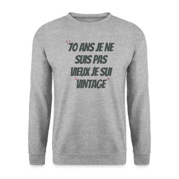 Ich bin nicht alt 70er Jahre Geburtstagsgeschenk - Unisex Pullover - Weißgrau meliert - Vorne - Alina (178cm) & Michal (187cm)