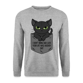 Black Cat Breast Pocket I Bring No Bad Luck - Unisex Sweatshirt - salt & pepper - Front - Alina (178cm) & Michal (187cm)