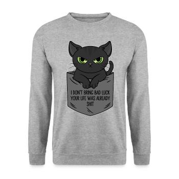 Black Cat Breast Pocket I Bring No Bad Luck - Unisex Sweatshirt - salt & pepper - Front - Alina (178cm) & Michal (187cm)