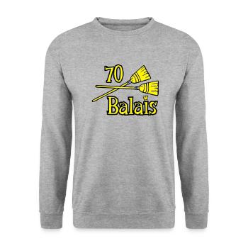 70 Jahre Besen - Unisex Pullover - Weißgrau meliert - Vorne - Alina (178cm) & Michal (187cm)