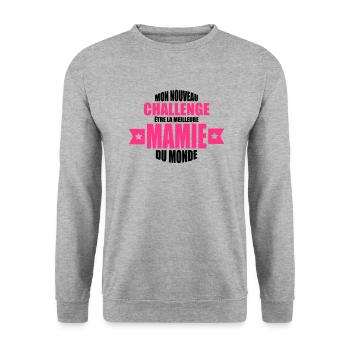 mon nouveau challenge être la meilleure mamie - Sweat-shirt Unisexe - gris chiné - Devant - Alina (178cm) & Michal (187cm)