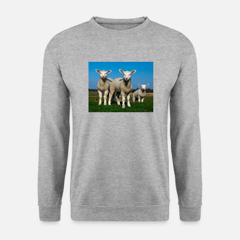 lambs in the pasture - Unisex Pullover - Weißgrau meliert