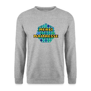 MERCI. THANKS. THANK YOU. ANNIVERSAIRE. NAISSANCE. - Sweat-shirt Unisexe - gris chiné - Devant - Alina (178cm) & Michal (187cm)