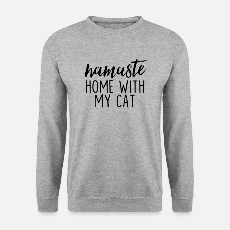 Namaste Home mit meiner Katze - Unisex Pullover - Weißgrau meliert