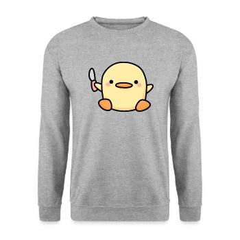 Little duck with a knife - Unisex Sweatshirt - salt & pepper - Front - Alina (178cm) & Michal (187cm)