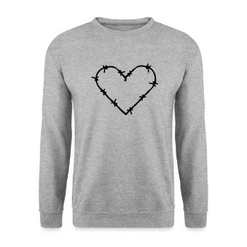 gefangenes Herz Liebe Stacheldraht Dornig - Unisex Pullover - Weißgrau meliert - Vorne - Alina (178cm) & Michal (187cm)