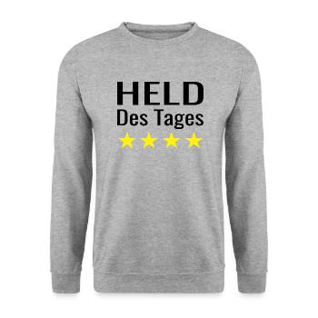 Arbeit Beruf Held des Tages Spruch Kollege - Unisex Pullover - Weißgrau meliert - Vorne - Alina (178cm) & Michal (187cm)