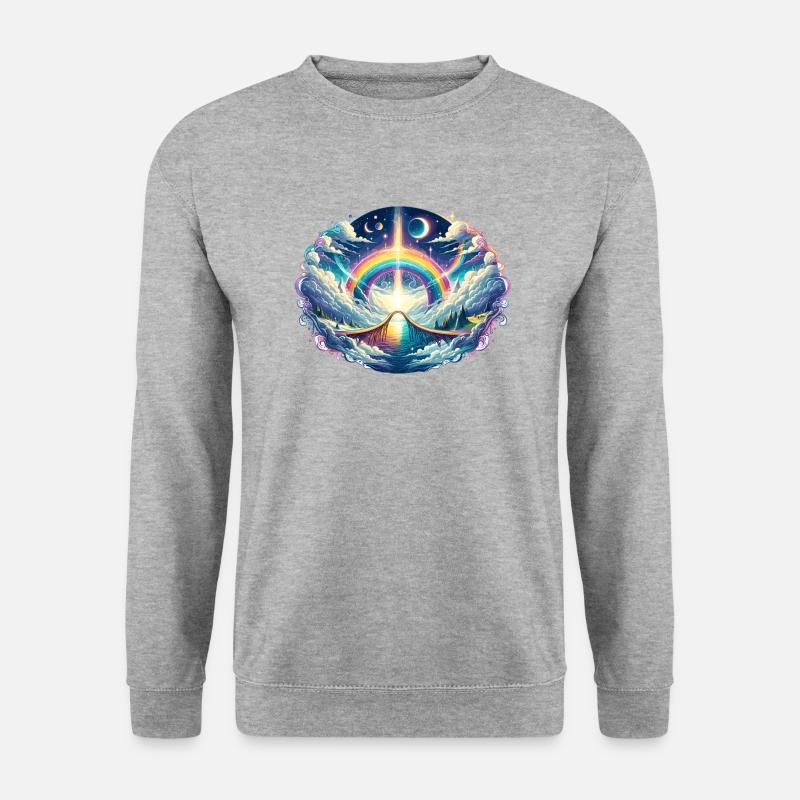 Traumwelt mit Regenbogen und Sternenhimmel - Unisex Pullover - Weißgrau meliert