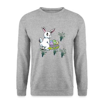 Kind Kinder Kleinkind Baby Ostern Eier Hase Blumen - Unisex Pullover - Weißgrau meliert - Vorne - Alina (178cm) & Michal (187cm)