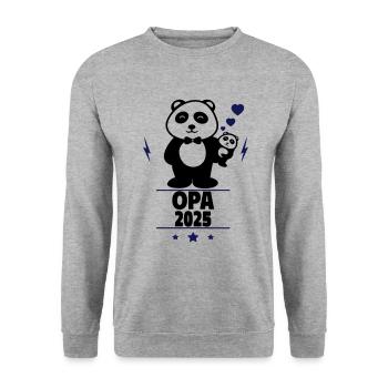 Opa 2025 ,Anzeige Schwangerschaft Opa - Unisex Pullover - Weißgrau meliert - Vorne - Alina (178cm) & Michal (187cm)