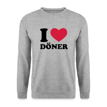 I Love Döner - Unisex Pullover - Weißgrau meliert - Vorne - Alina (178cm) & Michal (187cm)