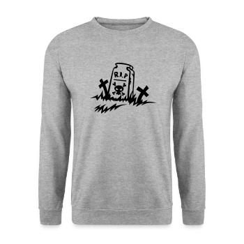 rip reste in peace Grabzeichnung - Unisex Pullover - Weißgrau meliert - Vorne - Alina (178cm) & Michal (187cm)