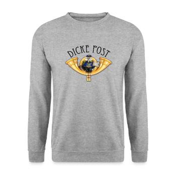 Dicke Post Logo mit Schrift - Unisex Pullover - Weißgrau meliert - Vorne - Alina (178cm) & Michal (187cm)