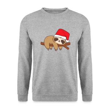 Sloth sleeping at the branch Xmas Christmas St. Nicholas - Unisex Sweatshirt - salt & pepper - Front - Alina (178cm) & Michal (187cm)