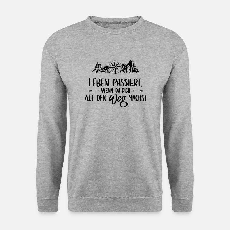 Leben passiert, wenn du dich auf den Weg machst - Unisex Pullover - Weißgrau meliert