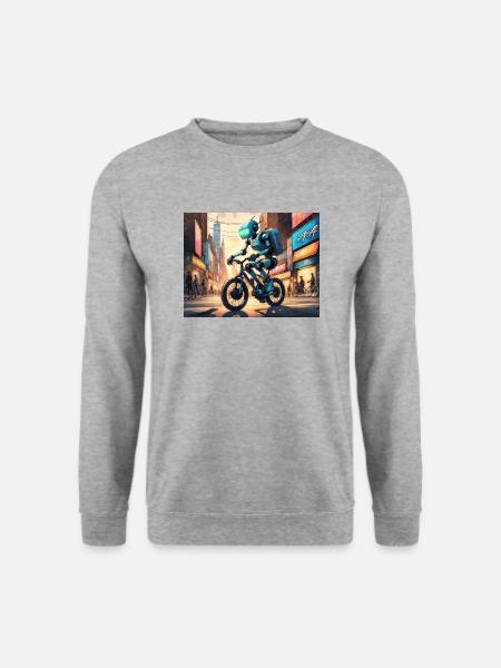 Comic Robot Kids Series - Mit dem Fahrrad durch NY - Unisex Pullover - Weißgrau meliert
