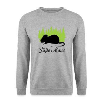 "Süße Maus: Zart und Liebenswert" - Unisex Pullover - Weißgrau meliert - Vorne - Alina (178cm) & Michal (187cm)