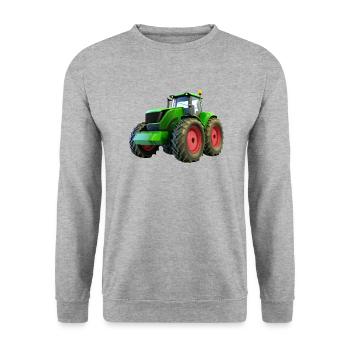 Neuer großer Traktor mit roten Felgen - Unisex Pullover - Weißgrau meliert - Vorne - Alina (178cm) & Michal (187cm)