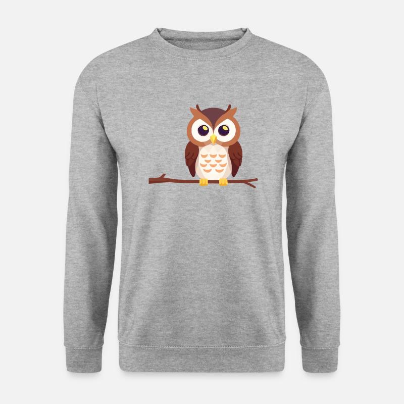 Uhu Eule Vogel auf Ast - Unisex Pullover - Weißgrau meliert