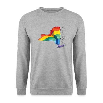 New York (USA) | echte Flagge | LGBTQIA+ Script - Unisex Pullover - Weißgrau meliert - Vorne - Alina (178cm) & Michal (187cm)