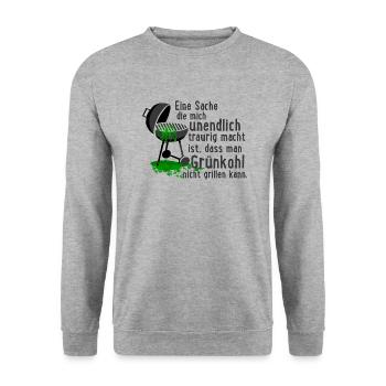 Grünkohl kann man nicht Grillen - Unisex Pullover - Weißgrau meliert - Vorne - Alina (178cm) & Michal (187cm)