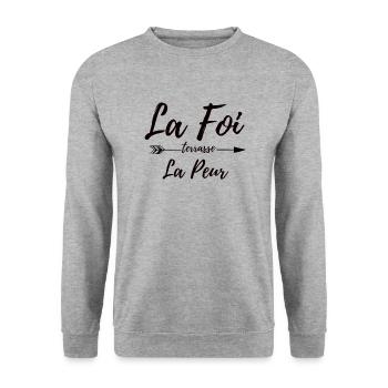 La foi terrasse la peur Cadeau t-shirt message foi - Sweat-shirt Unisexe - gris chiné - Devant - Alina (178cm) & Michal (187cm)