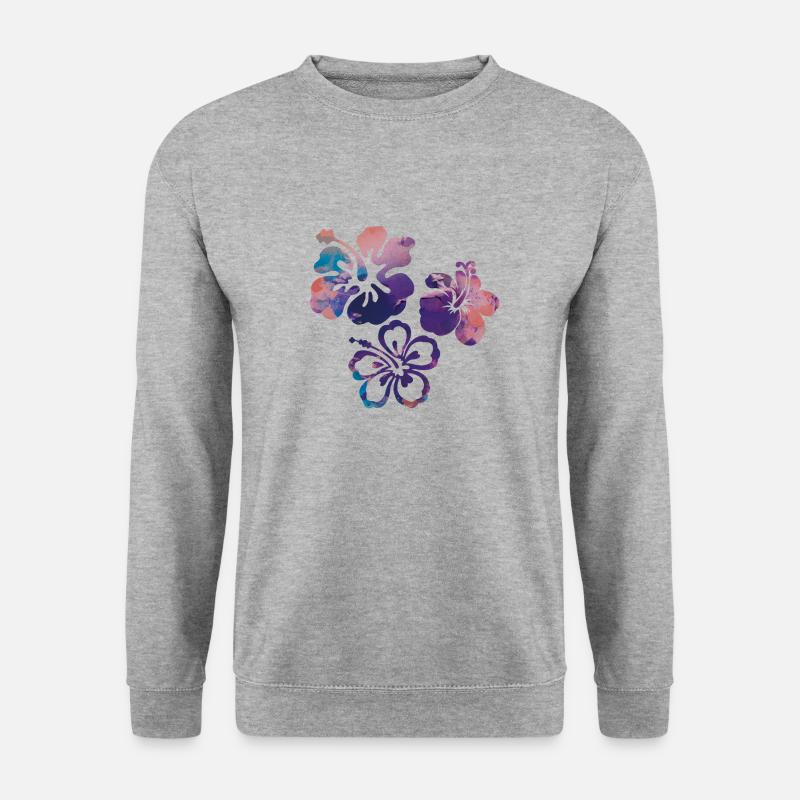 Blume,Lotus, kolibri,Malerei,blau,Blumen,lila - Unisex Pullover - Weißgrau meliert