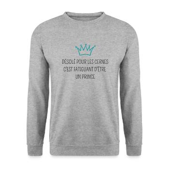 Désolé pour les cernes je suis un prince - Sweat-shirt Unisexe - gris chiné - Devant - Alina (178cm) & Michal (187cm)