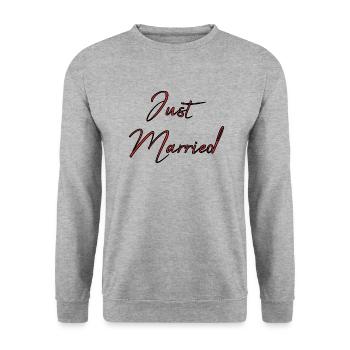 PAAR. GERADE VERHEIRATET. Junggesellinnenabschied. HEILIGER VALENTIN. MARIES - Unisex Pullover - Weißgrau meliert - Vorne - Alina (178cm) & Michal (187cm)