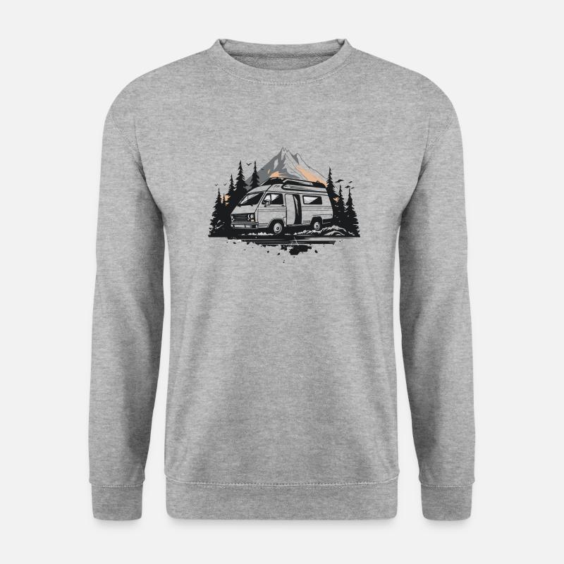 Camper Van Transporter Camping Bus Lifestyle Natur - Unisex Pullover - Weißgrau meliert