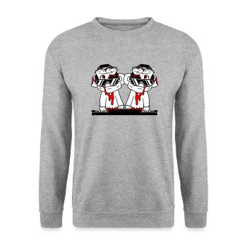 DJ Zombies Friends Team Horreur Halloween Mixer - Sweat-shirt Unisexe - gris chiné - Devant - Alina (178cm) & Michal (187cm)