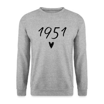 1951 coeur anniversaire - Sweat-shirt Unisexe - gris chiné - Devant - Alina (178cm) & Michal (187cm)