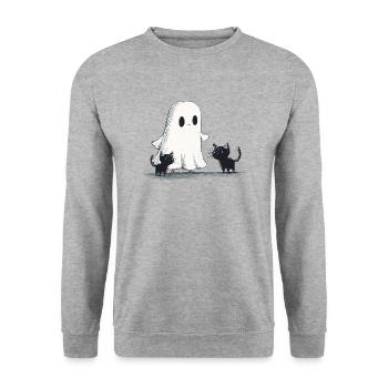 Geist Schwarze Katzen Halloween Geist - Unisex Pullover - Weißgrau meliert - Vorne - Alina (178cm) & Michal (187cm)