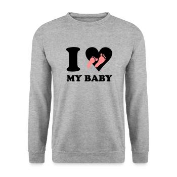 I love my baby - Unisex Pullover - Weißgrau meliert - Vorne - Alina (178cm) & Michal (187cm)