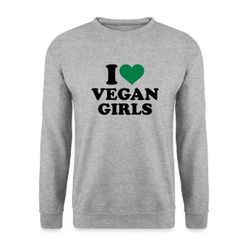 I love Vegan girls - Unisex Sweatshirt - salt & pepper - Front - Alina (178cm) & Michal (187cm)