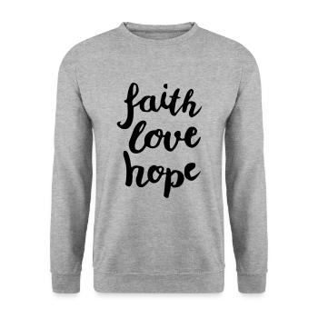 faith love hope - Sweat-shirt Unisexe - gris chiné - Devant - Alina (178cm) & Michal (187cm)
