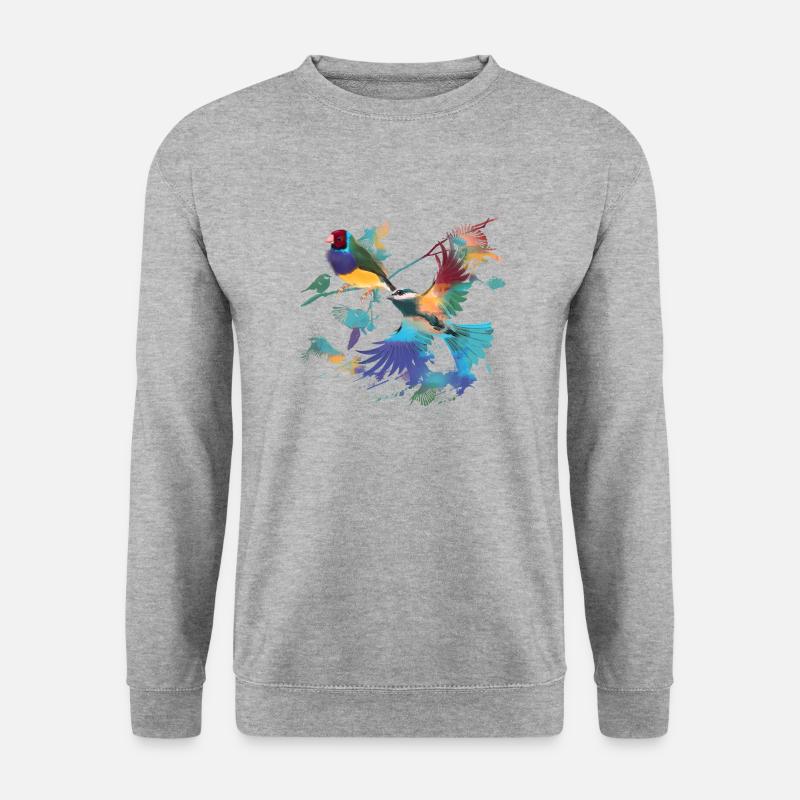 Vögel,fink,meise, vogelschwarm, Graffiti,bunt - Unisex Pullover - Weißgrau meliert