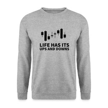 Life has its ups and downs Das Leben eines Traders - Unisex Pullover - Weißgrau meliert - Vorne - Alina (178cm) & Michal (187cm)