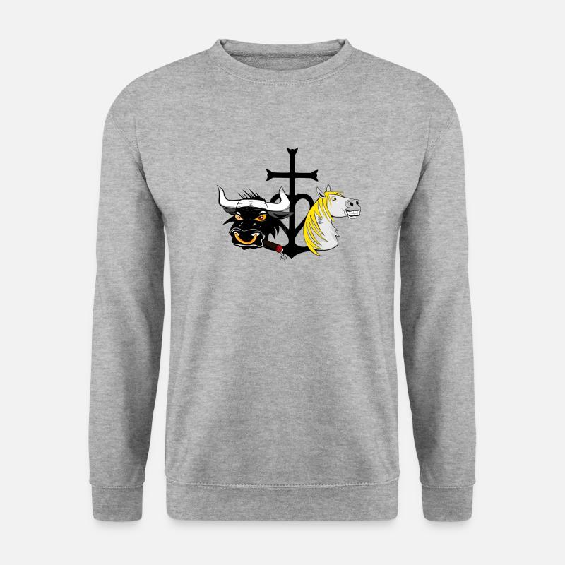Stier und Pferd Camargue - Unisex Pullover - Weißgrau meliert