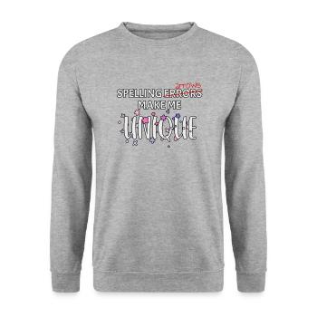 Spelling errors make me unique special - Unisex Pullover - Weißgrau meliert - Vorne - Alina (178cm) & Michal (187cm)