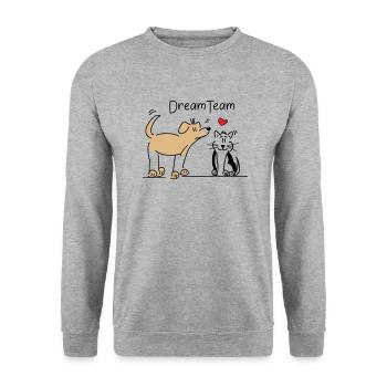 Hund und Katze - Dreamteam - Unisex Pullover - Weißgrau meliert - Vorne - Alina (178cm) & Michal (187cm)